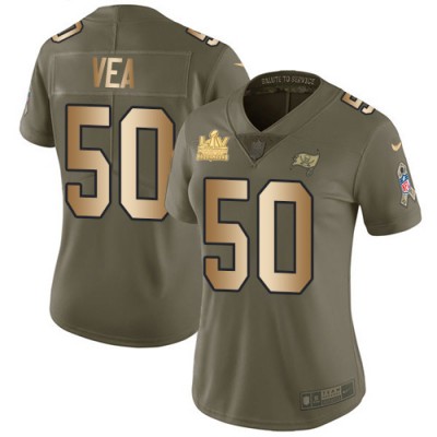 Nike Tampa Bay Buccaneers #50 Vita Vea OliveGold Women's Super Bowl LV Champions Patch Stitched NFL Limited 2017 Salute To Service Jersey